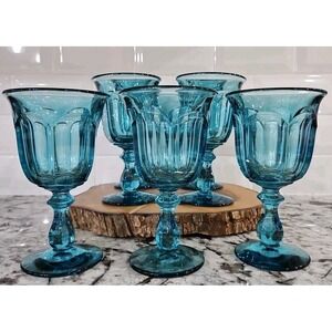 7 - Rare Imperial Glass Old Williamsburg Lt Blue Wine Glass 6.25" Goblets